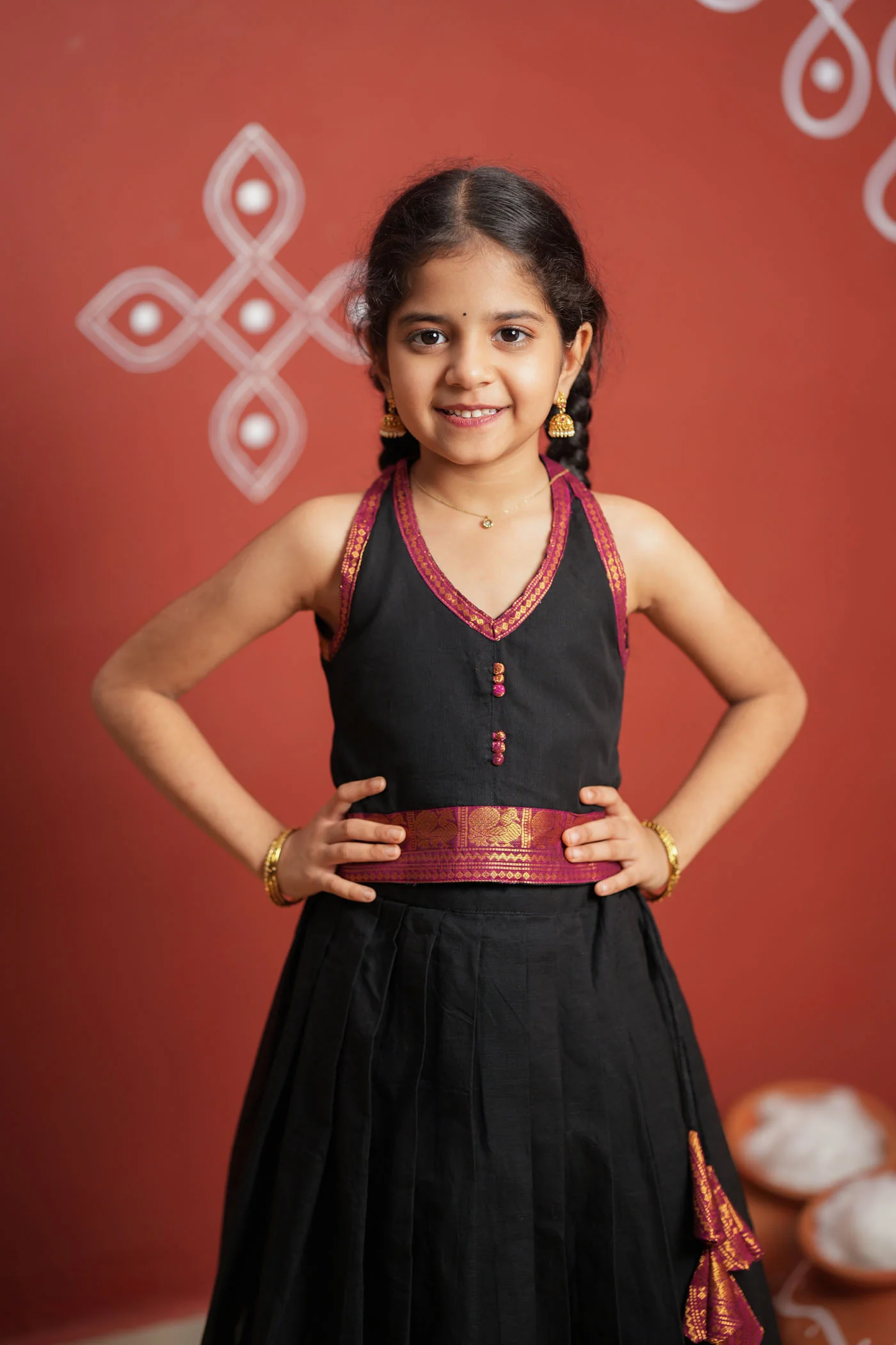 Tamizh Black Lehenga Mini (Set of 2) - Image 7