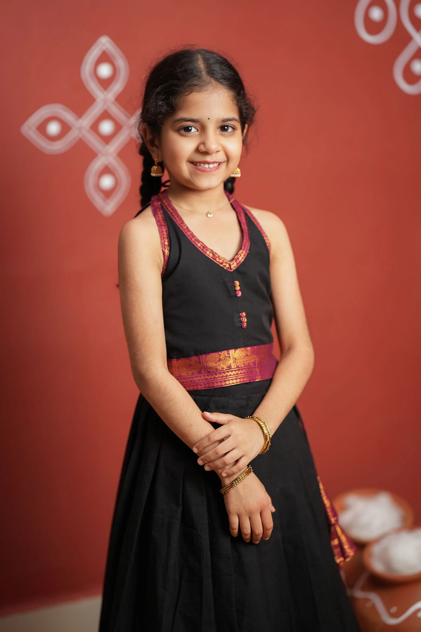 Tamizh Black Lehenga Mini (Set of 2) - Image 8