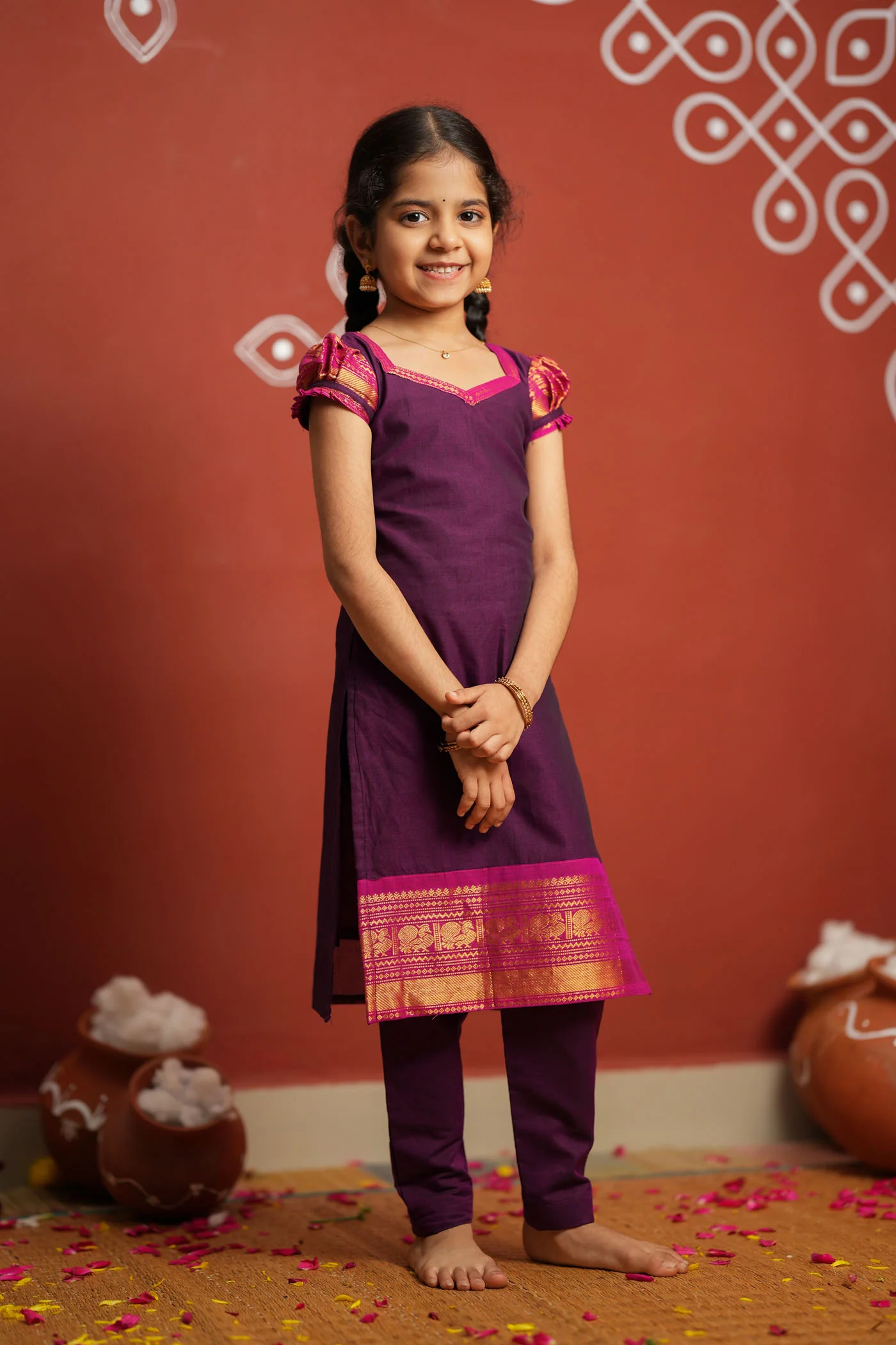 Tamizh Violet Kurti set Mini (Set of 2) - Image 2