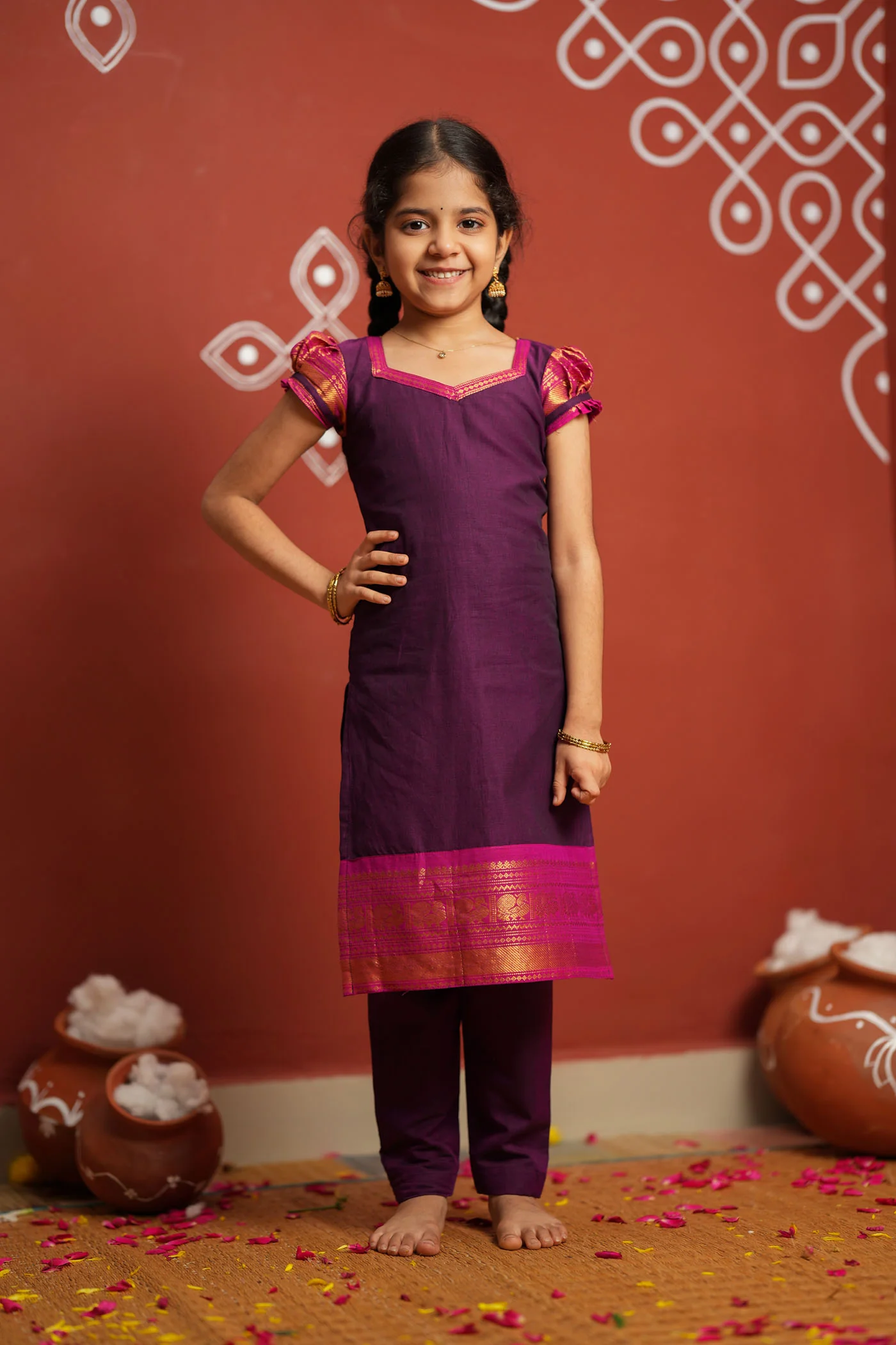 Tamizh Violet Kurti set Mini (Set of 2) - Image 3