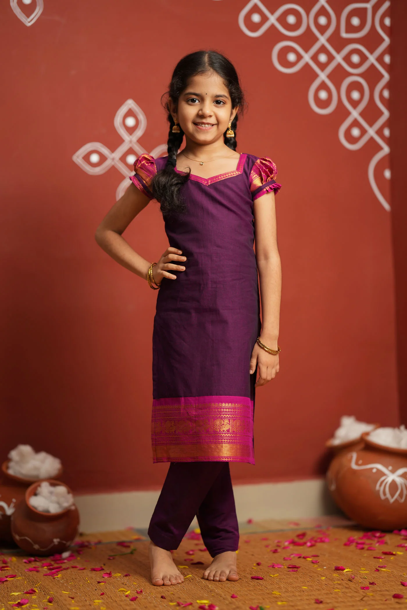 Tamizh Violet Kurti set Mini (Set of 2) - Image 7