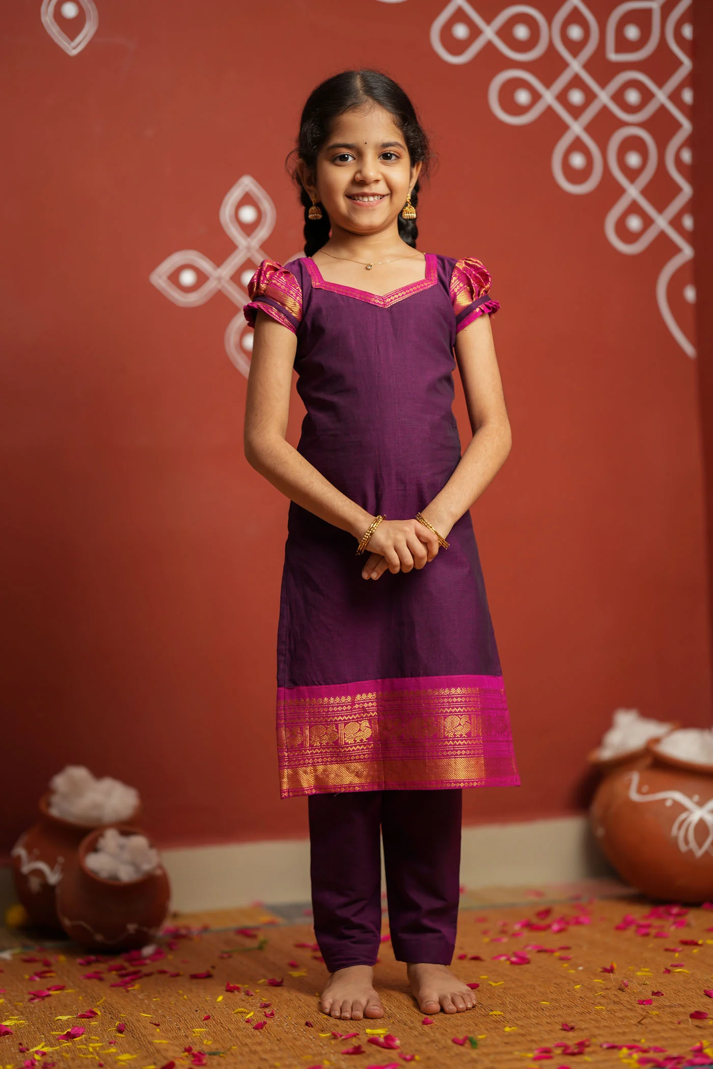 Tamizh Violet Kurti set Mini (Set of 2) - Image 8