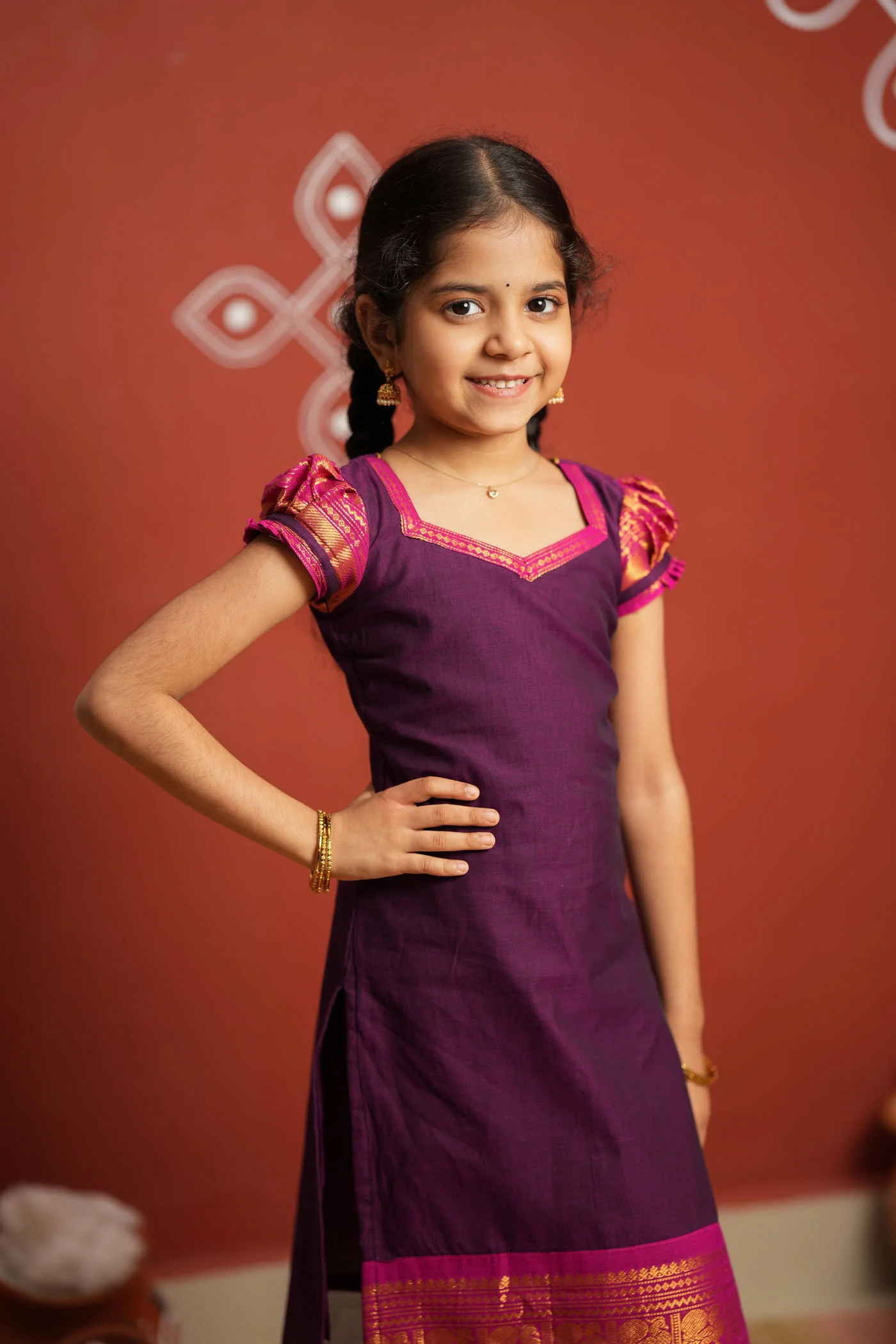 Tamizh Violet Kurti set Mini (Set of 2) - Image 9