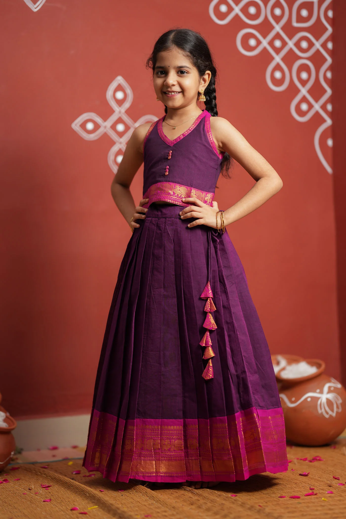 Tamizh Violet Lehenga Mini (Set of 2) - Image 3