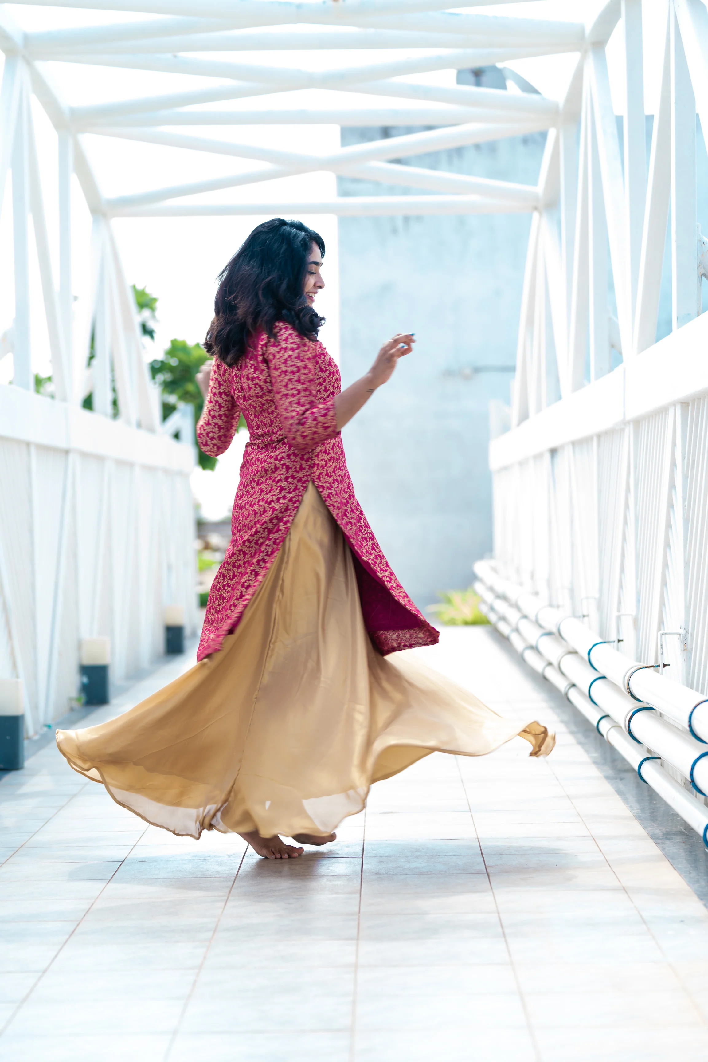 Tharika- Pink brocade top with shimmer skirt - Image 3