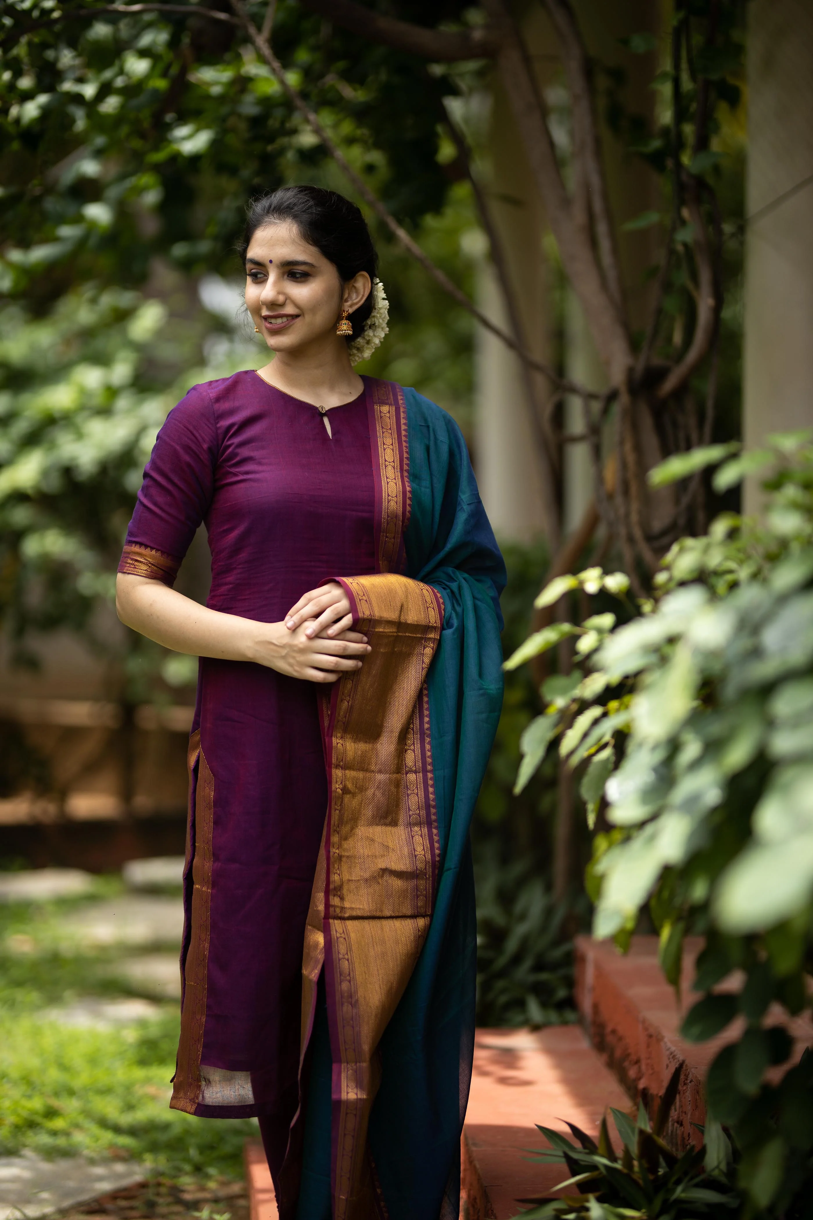 Thenmozhi Magenta - Unstitched Suit - Image 4