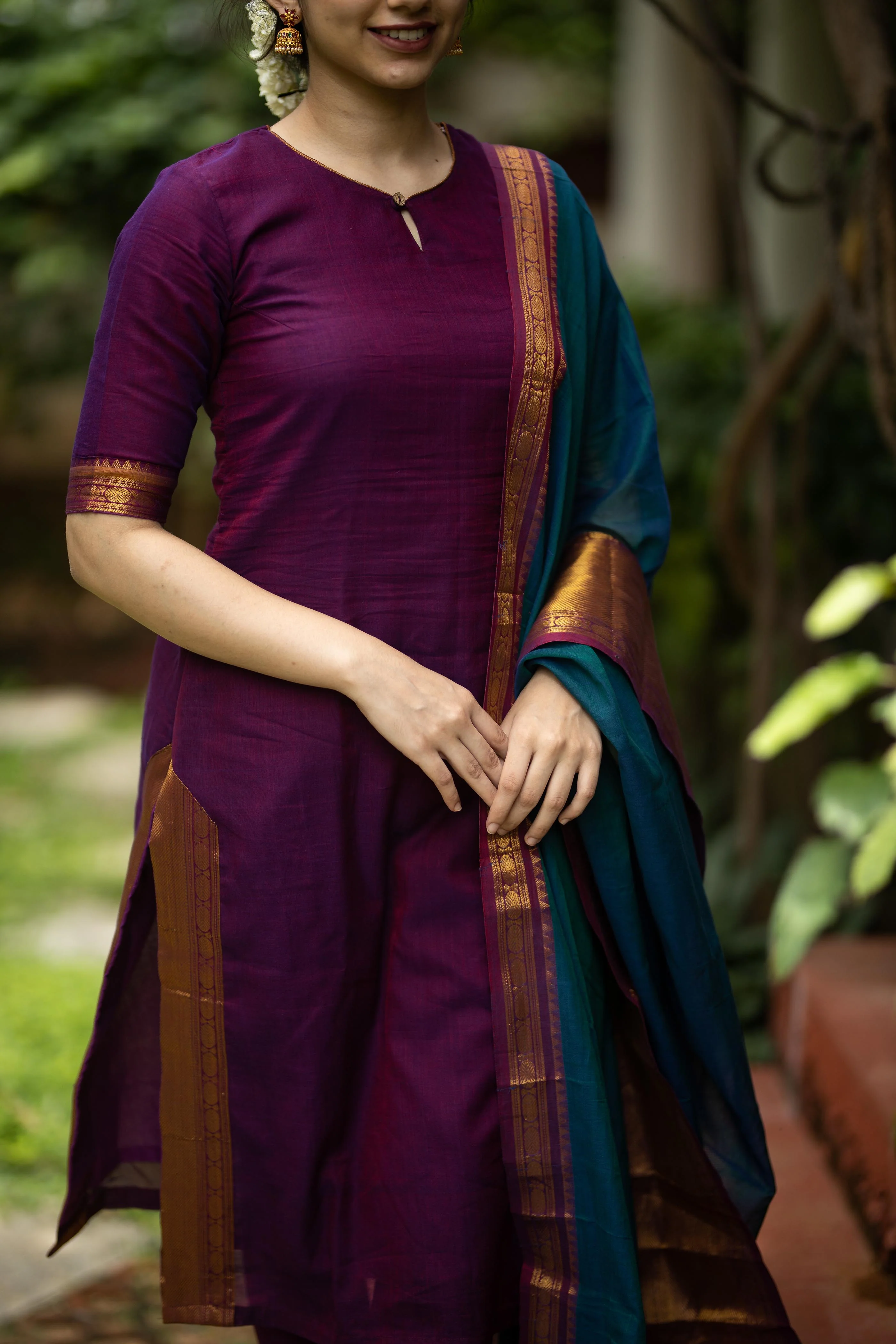 Thenmozhi Magenta - Unstitched Suit - Image 5