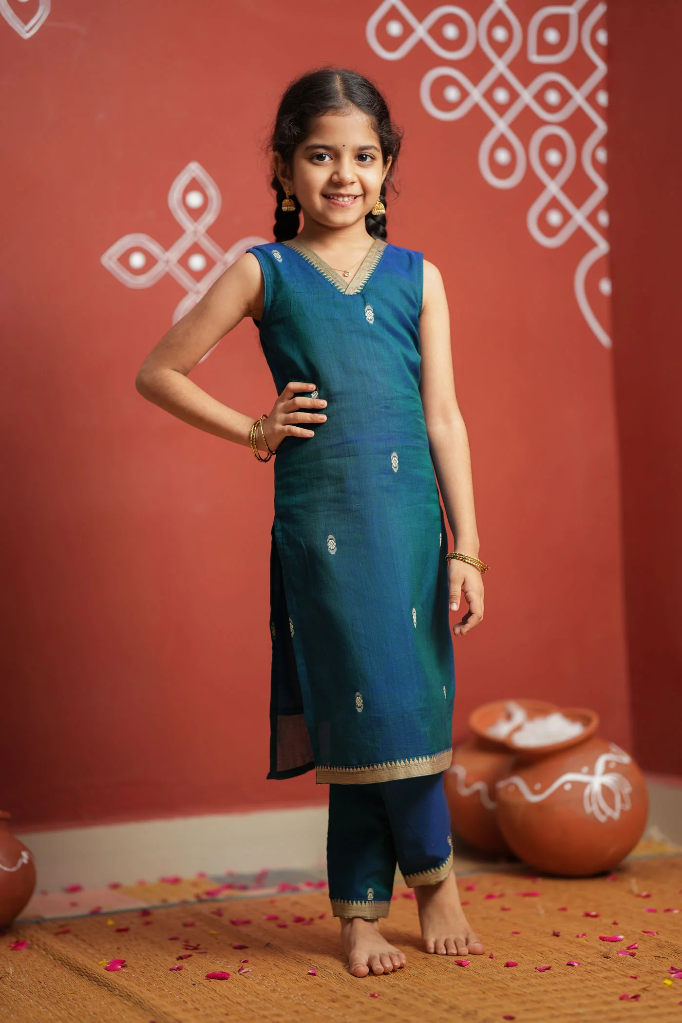 Uthra Teal Kurti set Mini (Set of 2) - Image 10