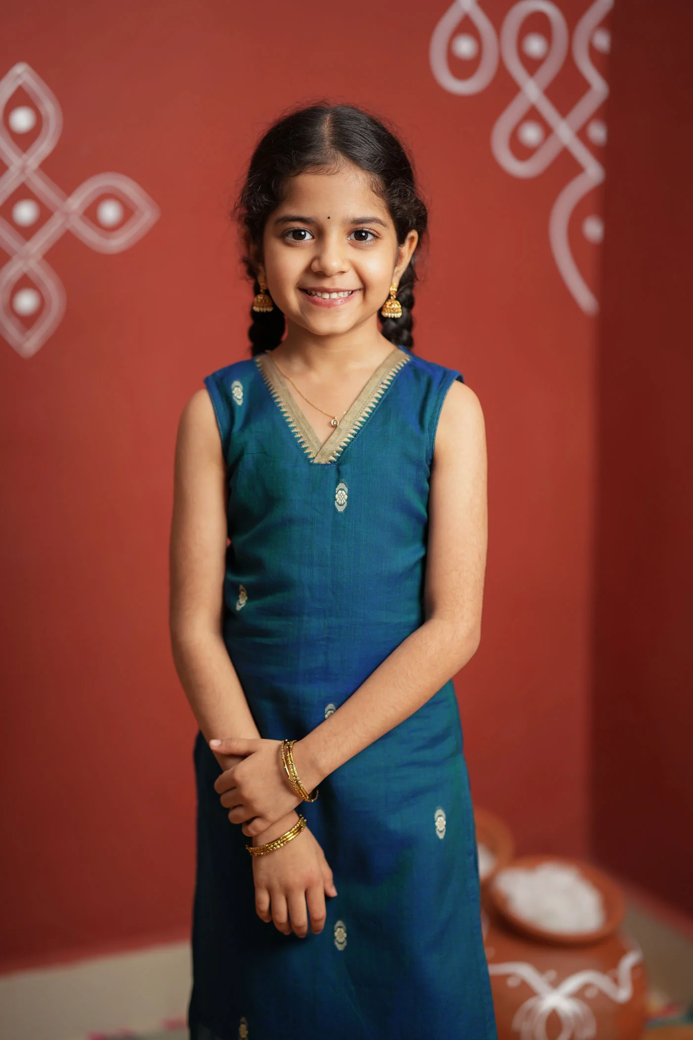 Uthra Teal Kurti set Mini (Set of 2) - Image 3