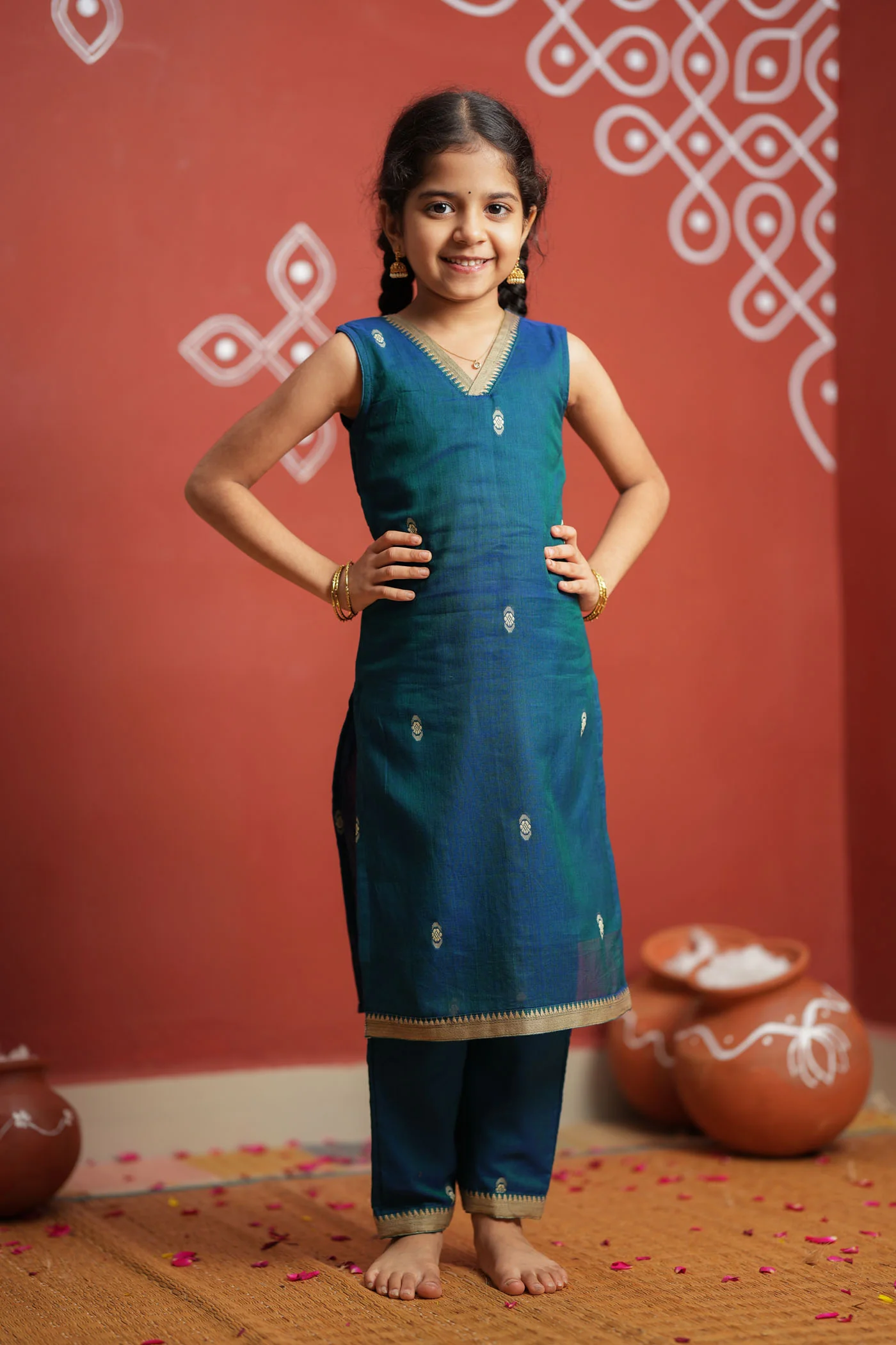 Uthra Teal Kurti set Mini (Set of 2) - Image 4
