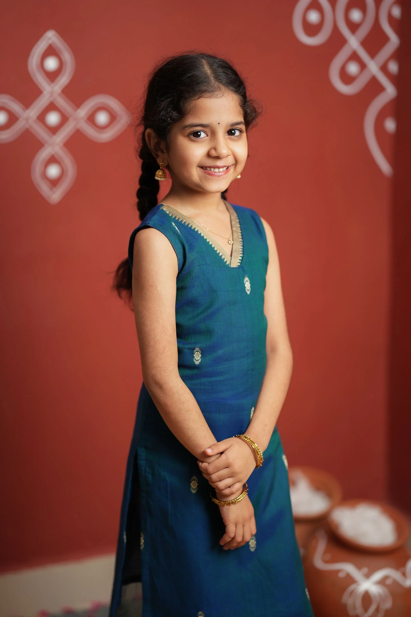 Uthra Teal Kurti set Mini (Set of 2) - Image 5