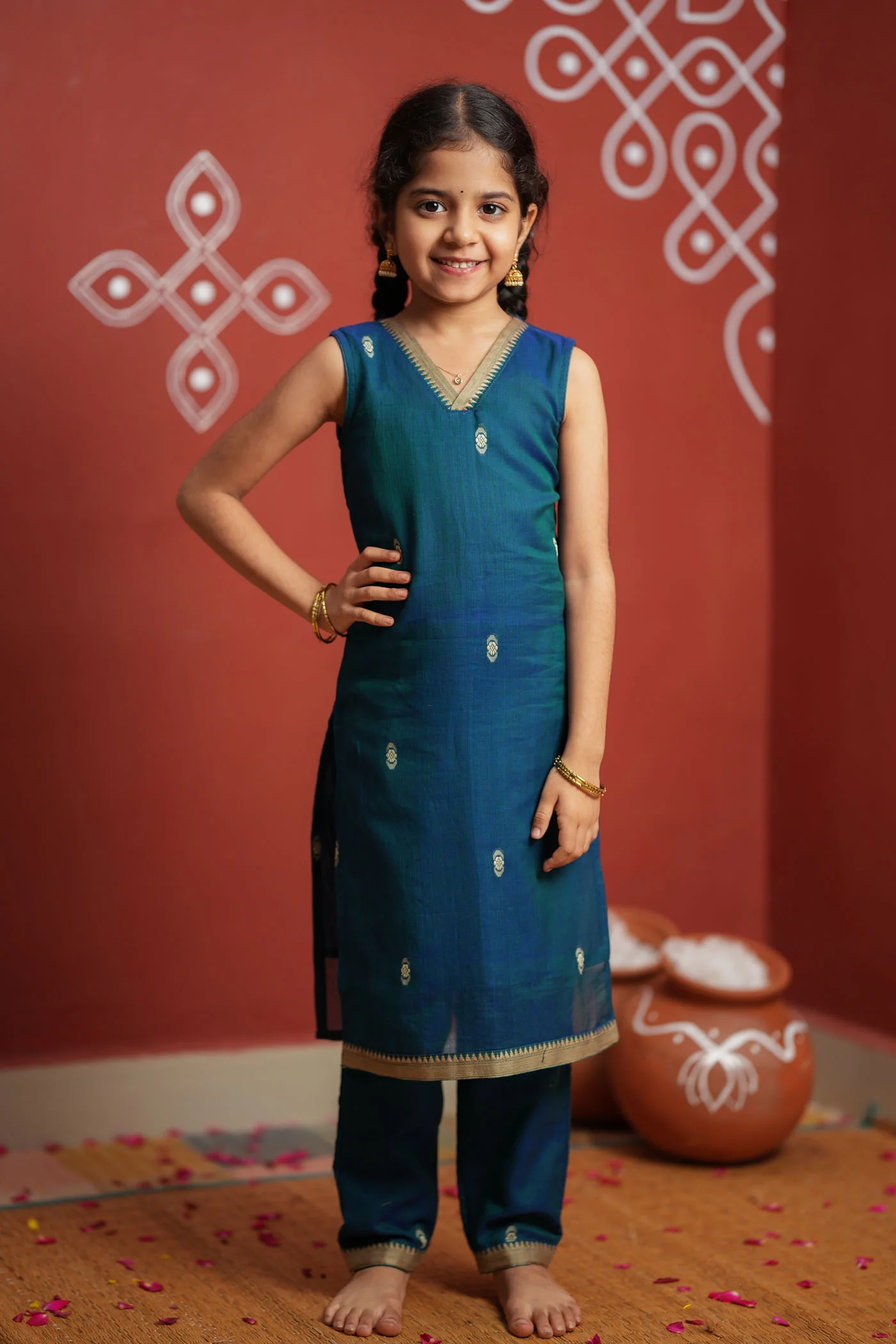 Uthra Teal Kurti set Mini (Set of 2) - Image 6