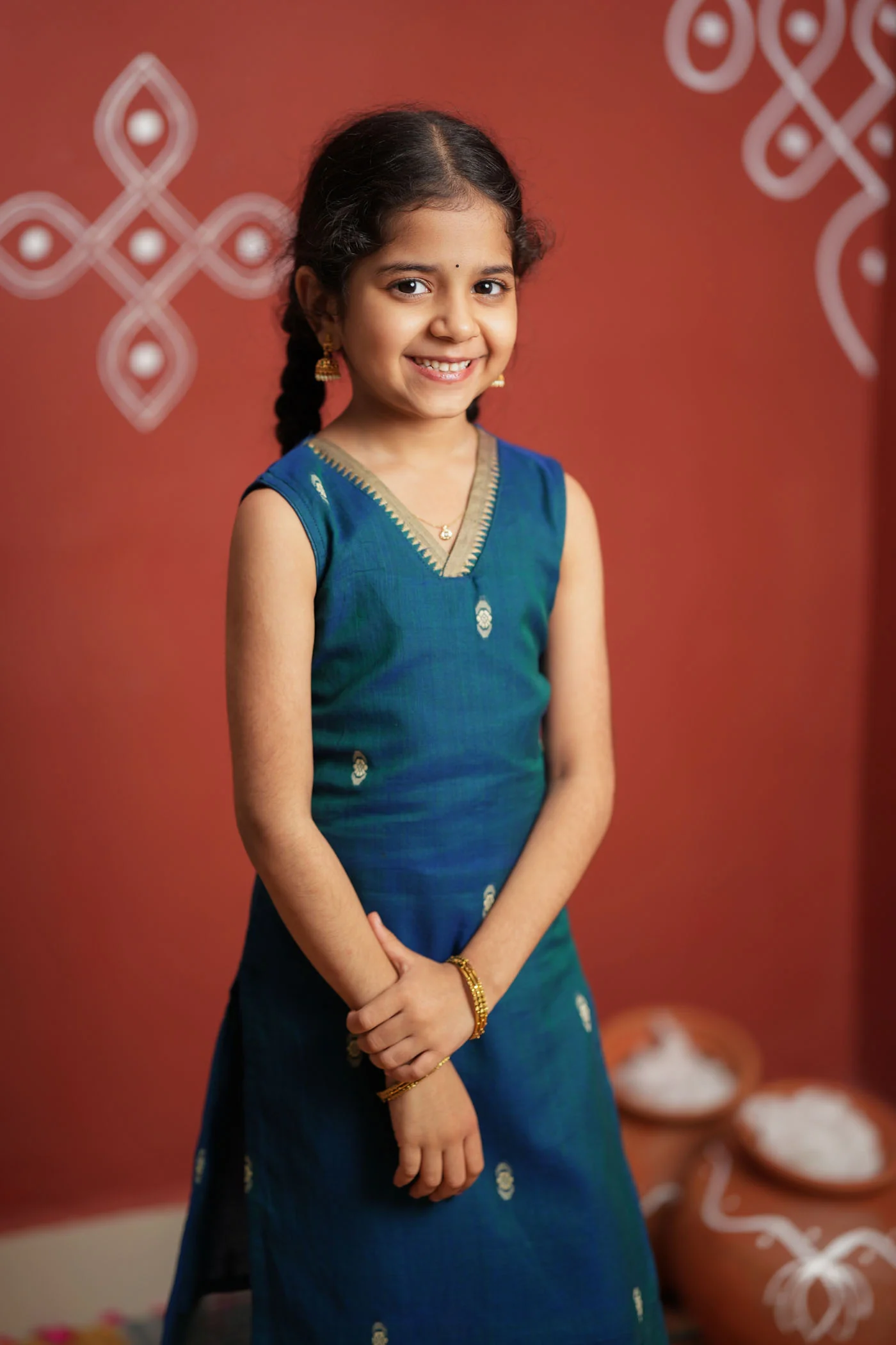 Uthra Teal Kurti set Mini (Set of 2) - Image 7