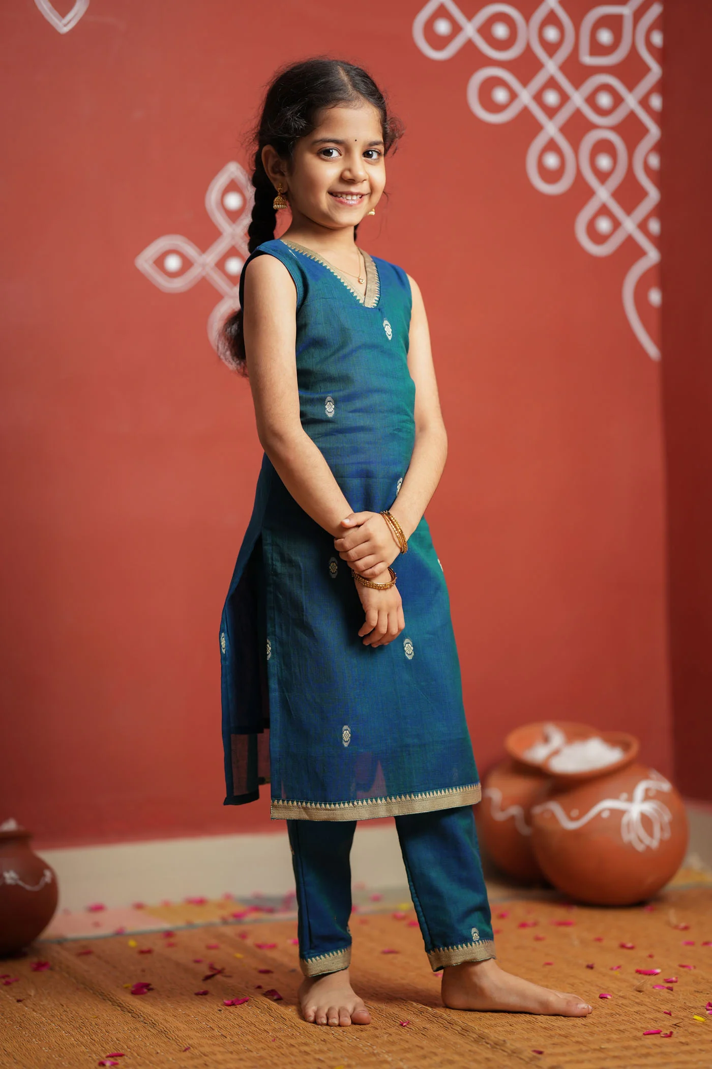 Uthra Teal Kurti set Mini (Set of 2) - Image 8