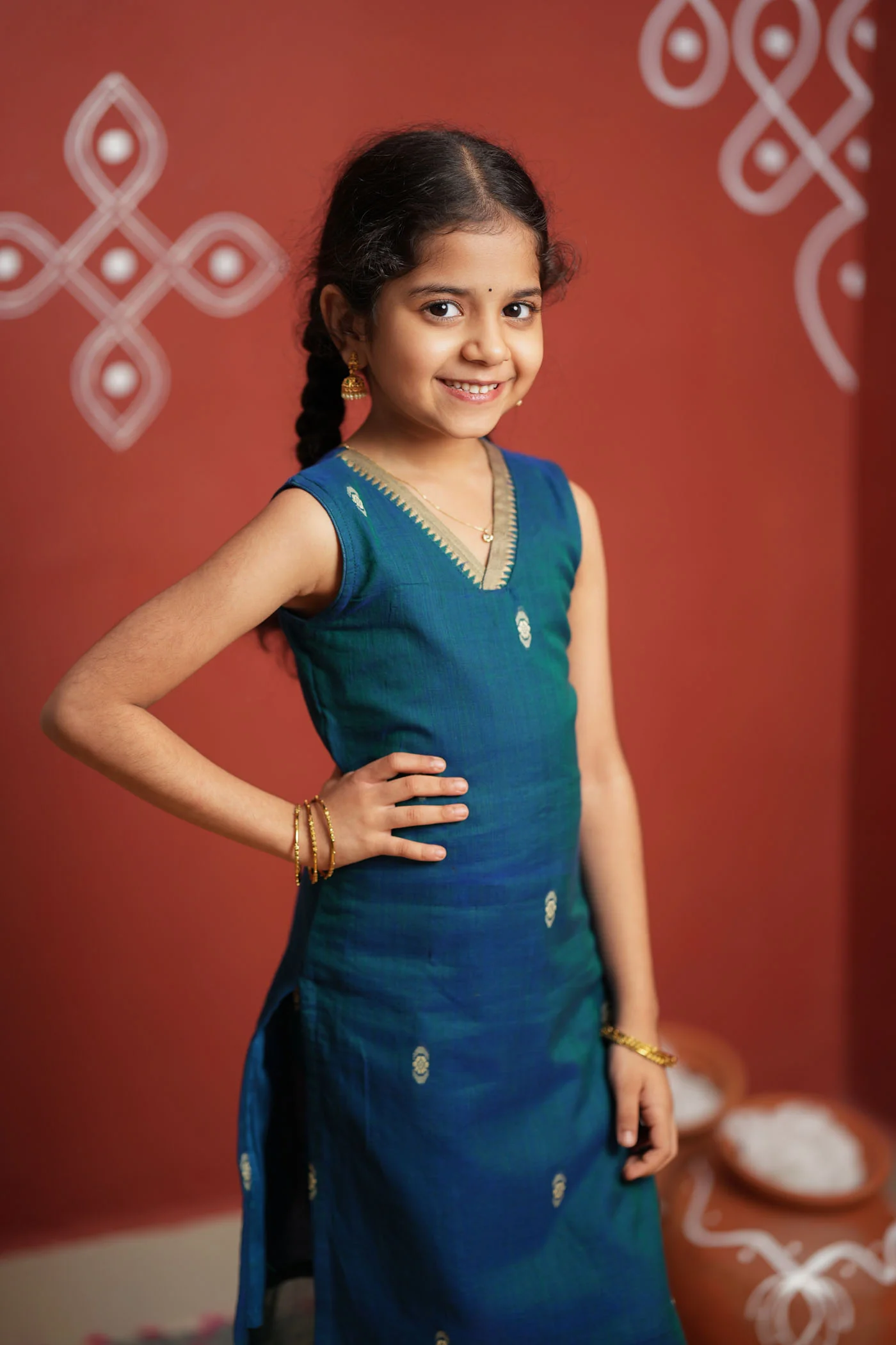 Uthra Teal Kurti set Mini (Set of 2) - Image 9