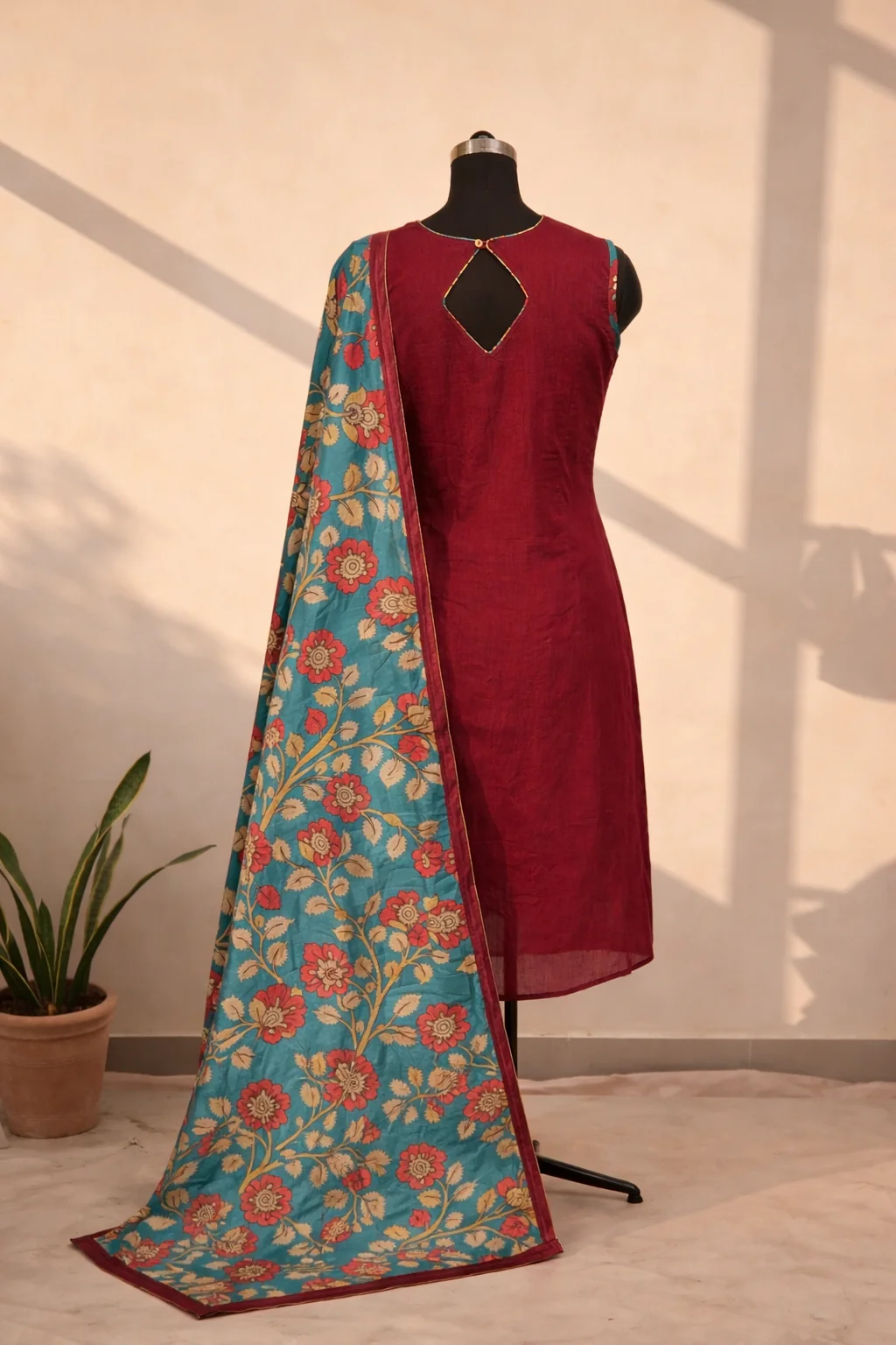 Vaishu Maroon Kurti With Dupatta - Image 4