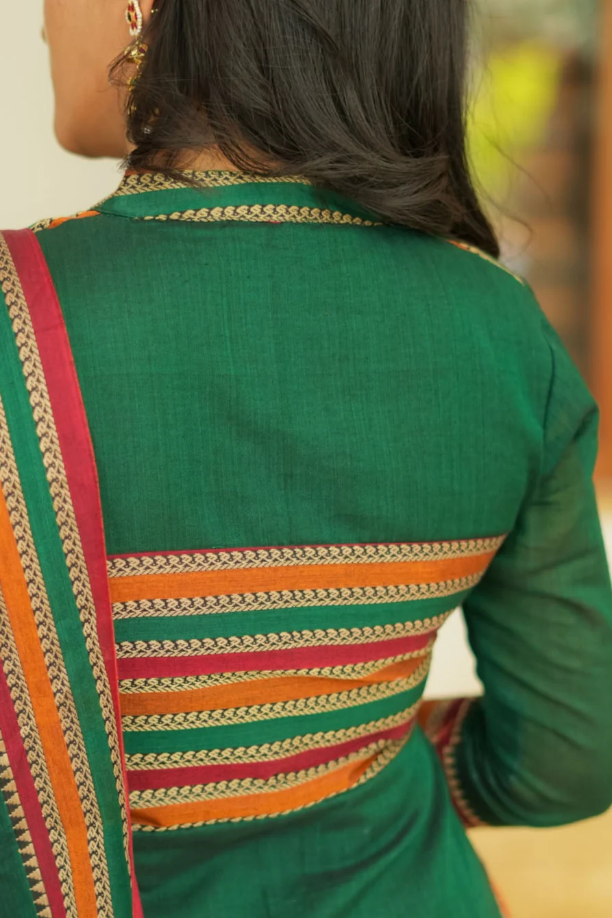 Vanika Green with Maroon Handloom Kurta Set - Image 8