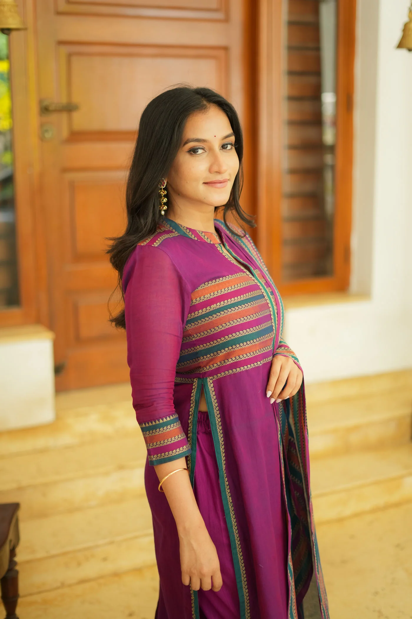Vanika Magenta with Teal Handloom Kurta Set - Image 3