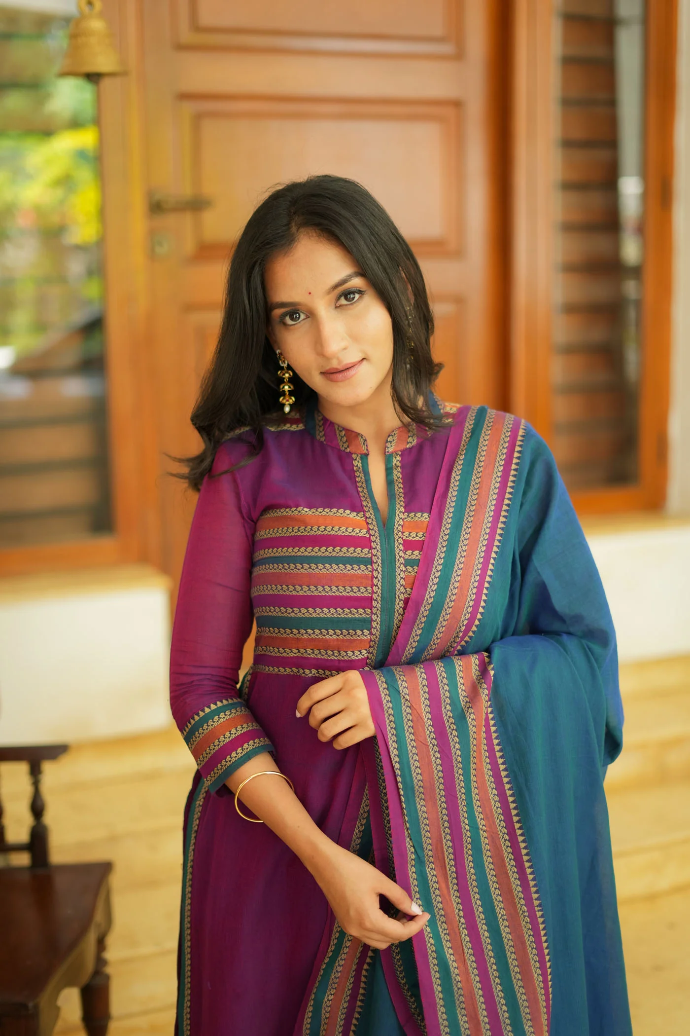 Vanika Magenta with Teal Handloom Kurta Set - Image 4