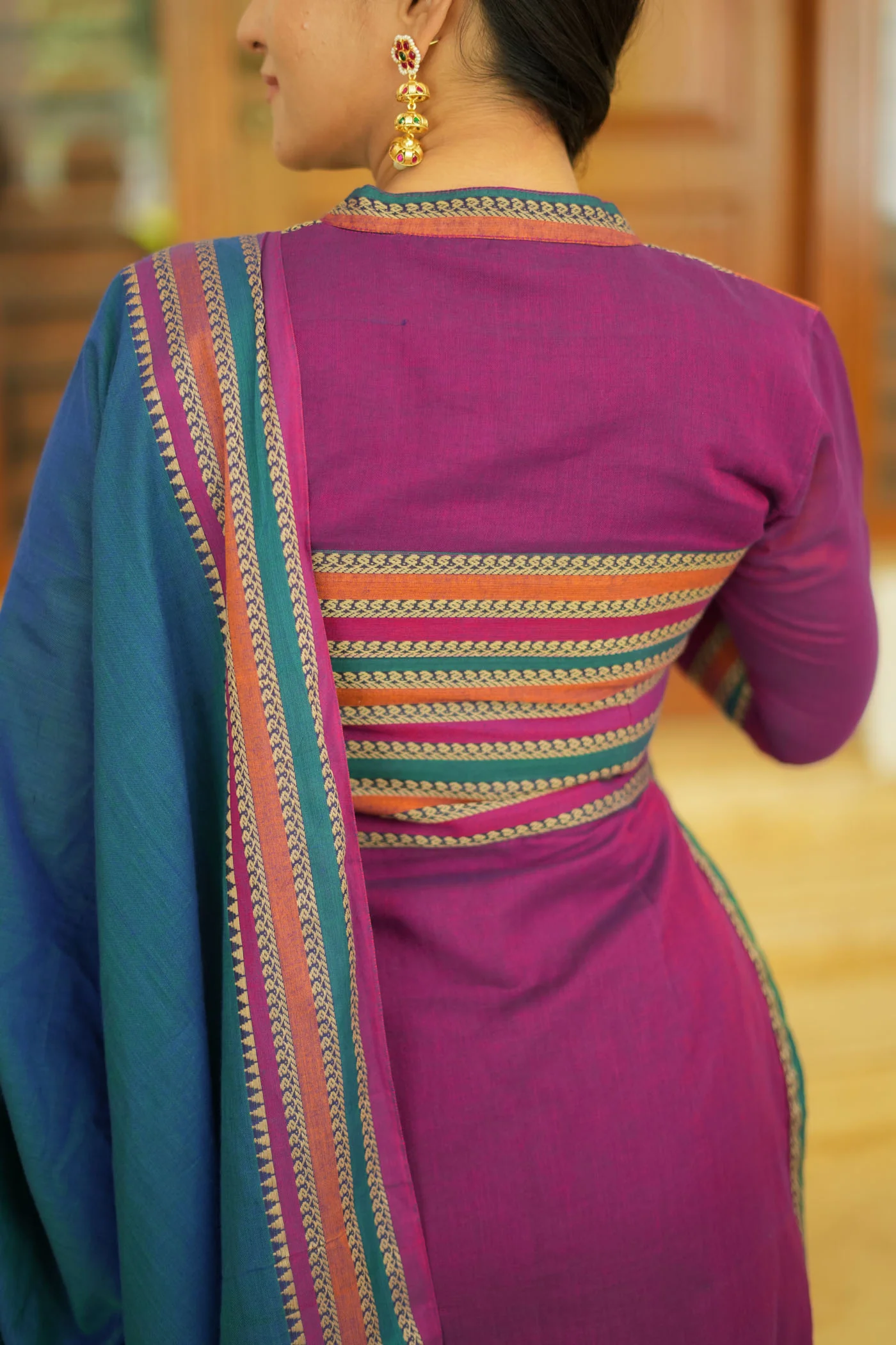Vanika Magenta with Teal Handloom Kurta Set - Image 5