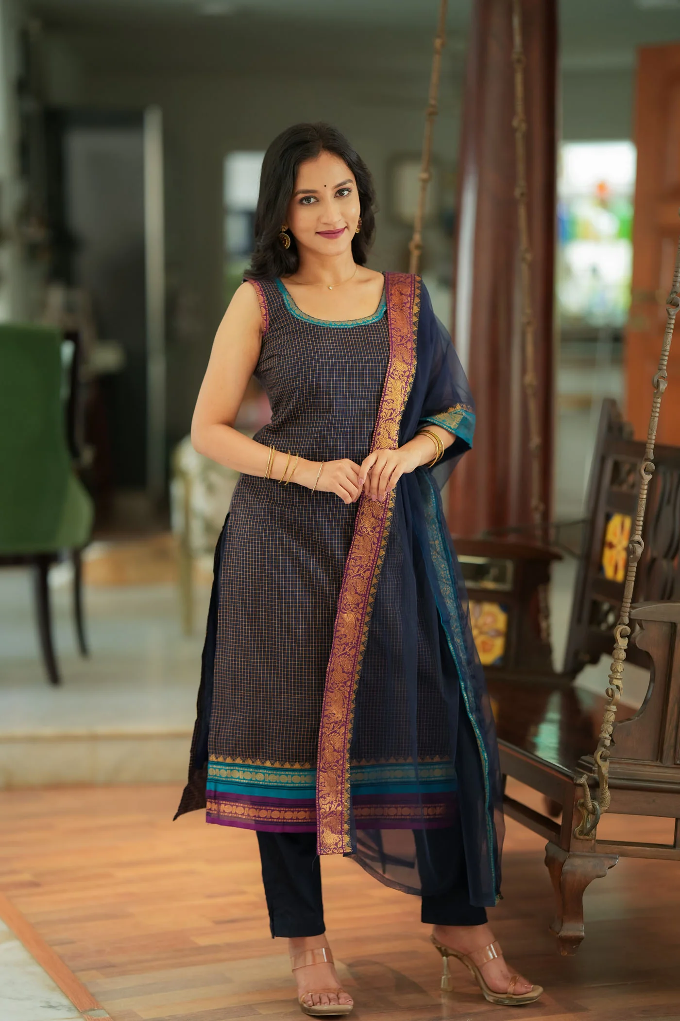 Varnika Blue Checkered Kurti Set - Image 10