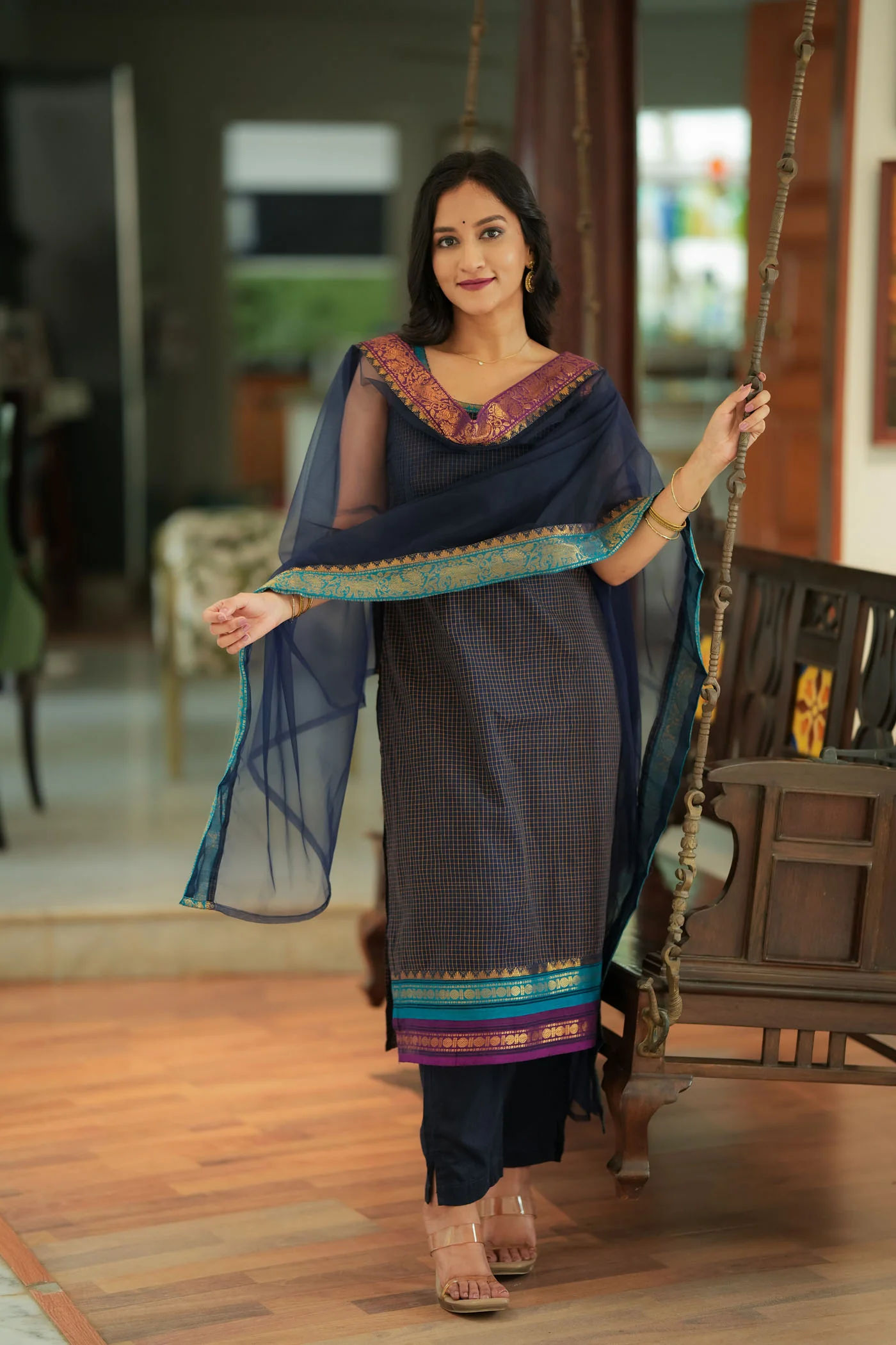Varnika Blue Checkered Kurti Set - Image 2