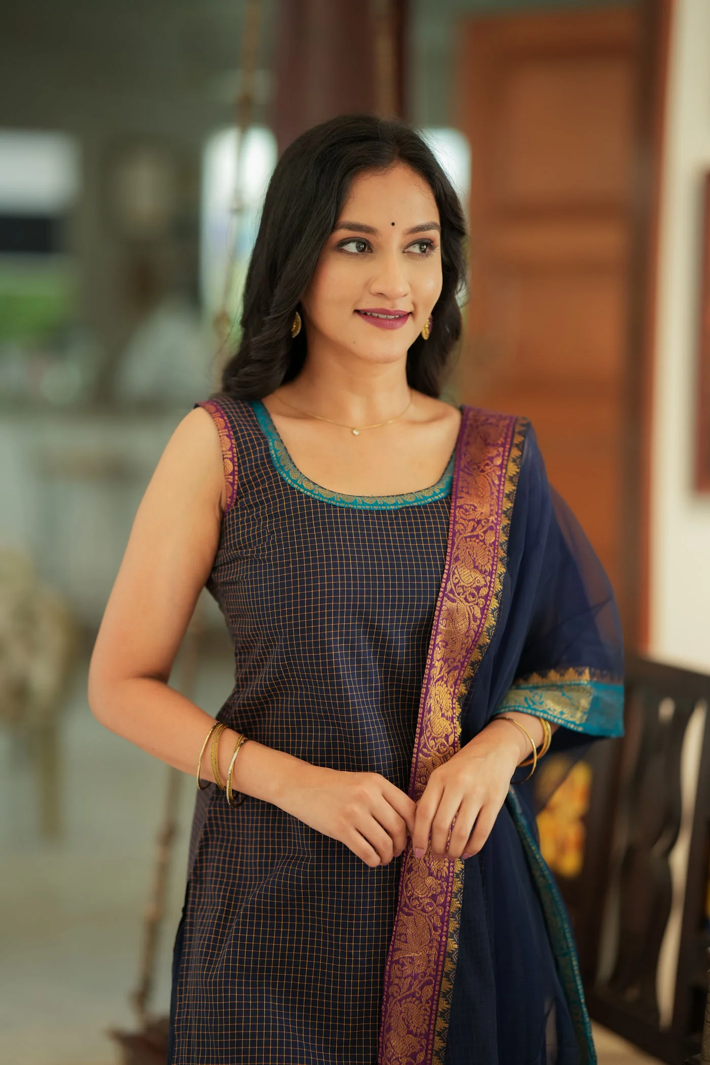 Varnika Blue Checkered Kurti Set - Image 3
