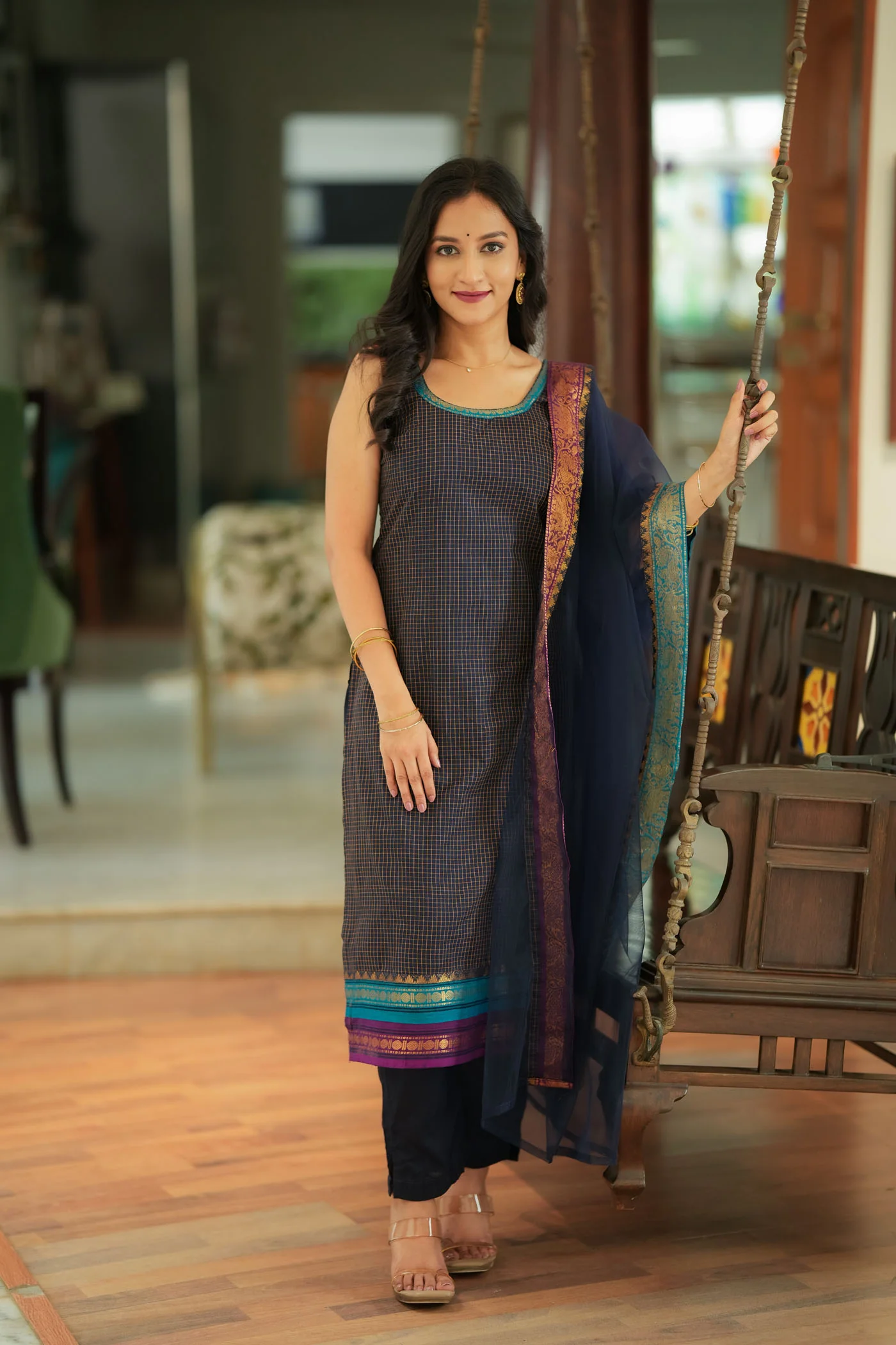Varnika Blue Checkered Kurti Set - Image 4