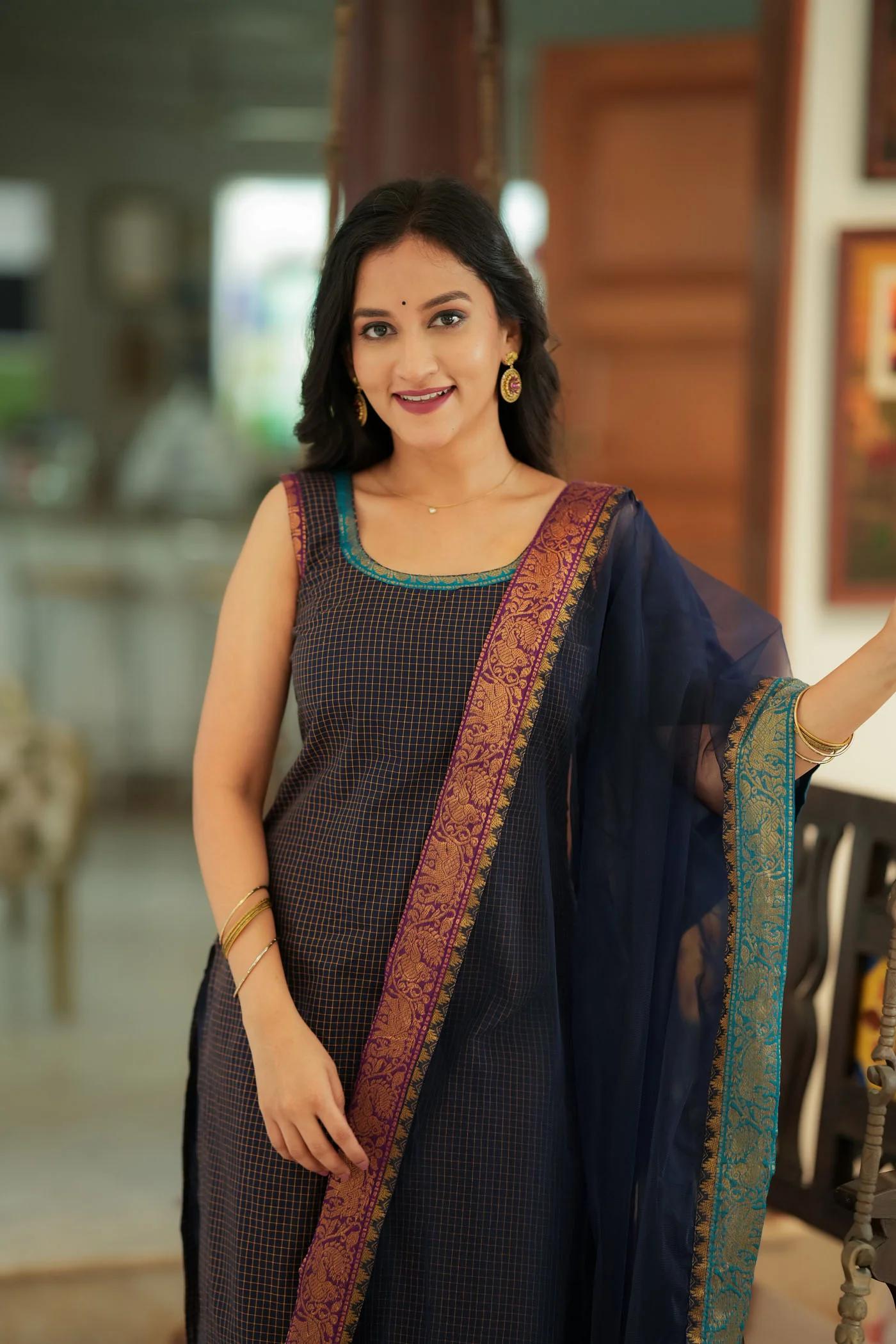 Varnika Blue Checkered Kurti Set - Image 5