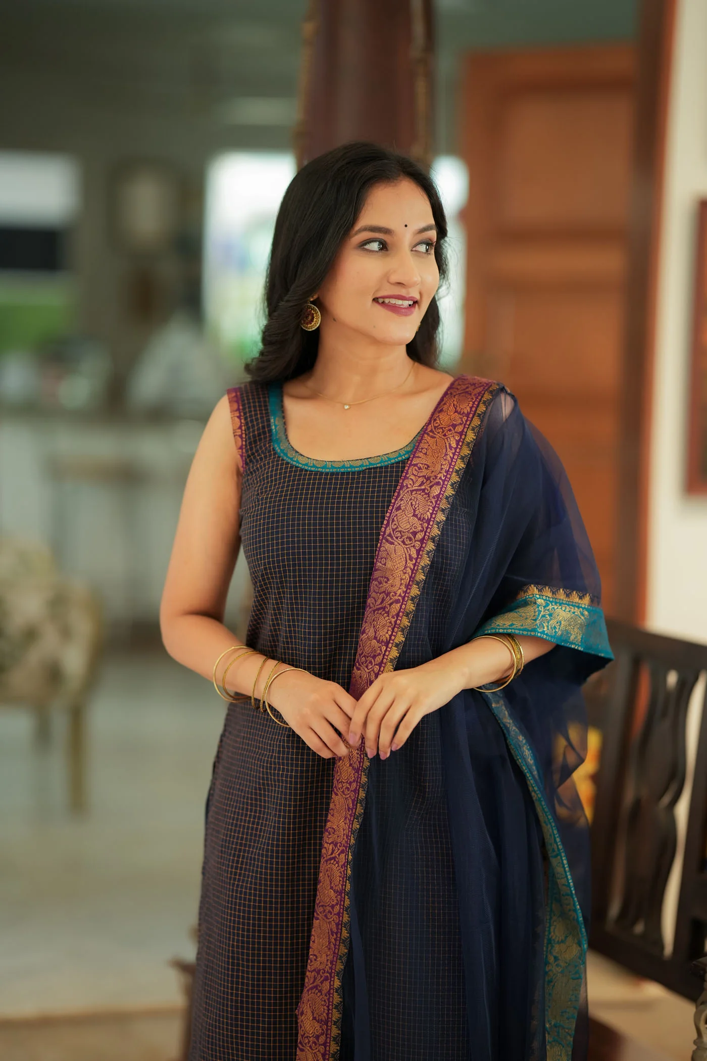 Varnika Blue Checkered Kurti Set - Image 6