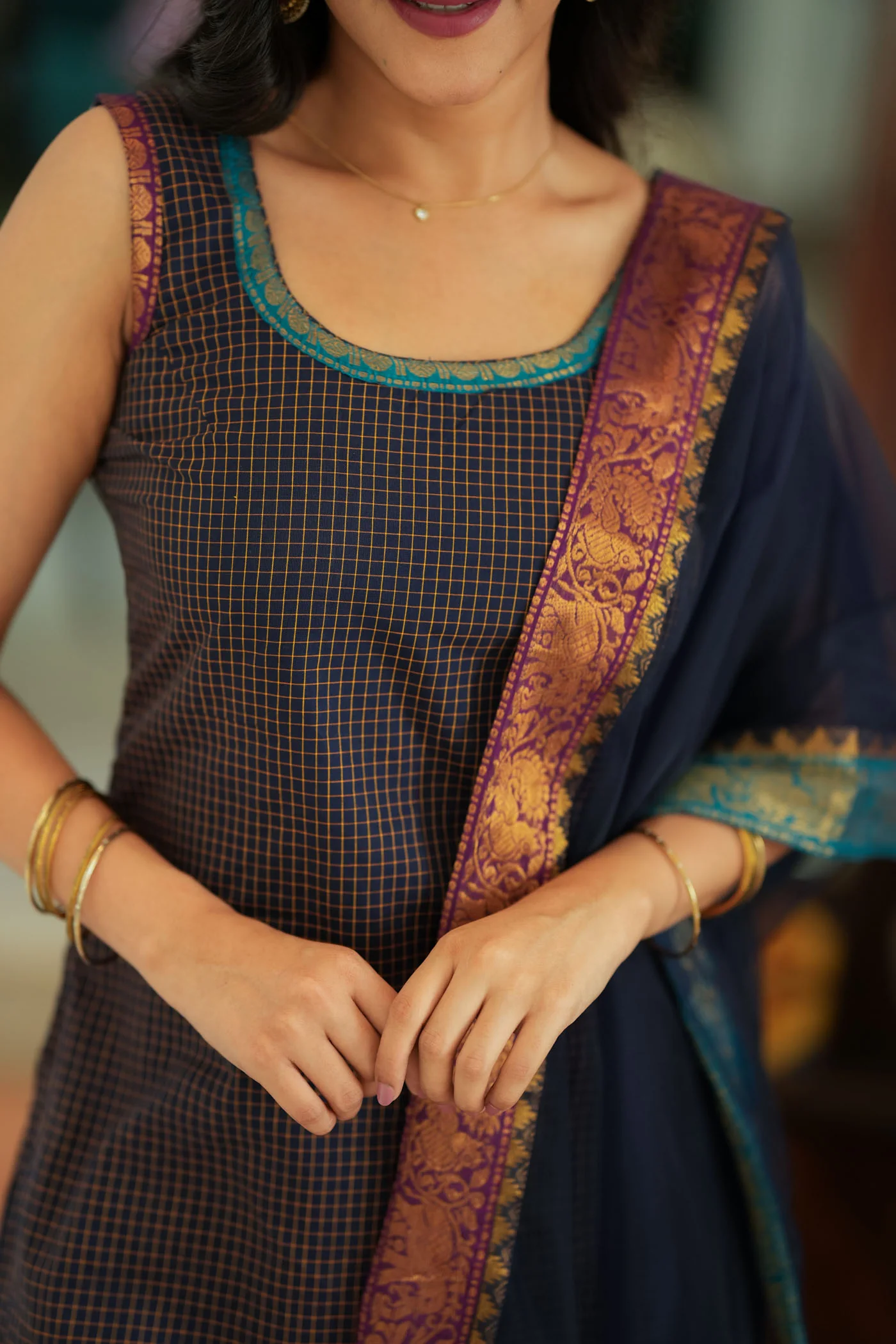 Varnika Blue Checkered Kurti Set - Image 7