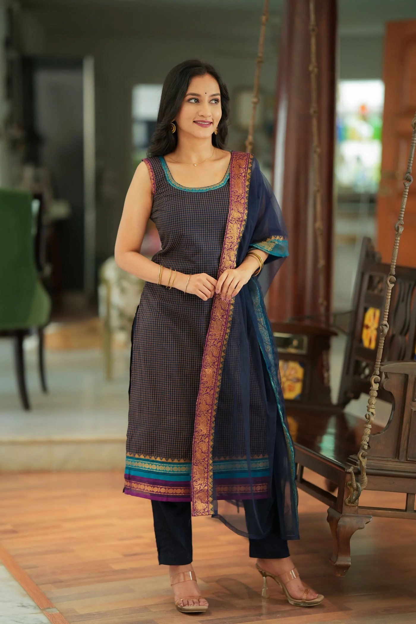 Varnika Blue Checkered Kurti Set - Image 9