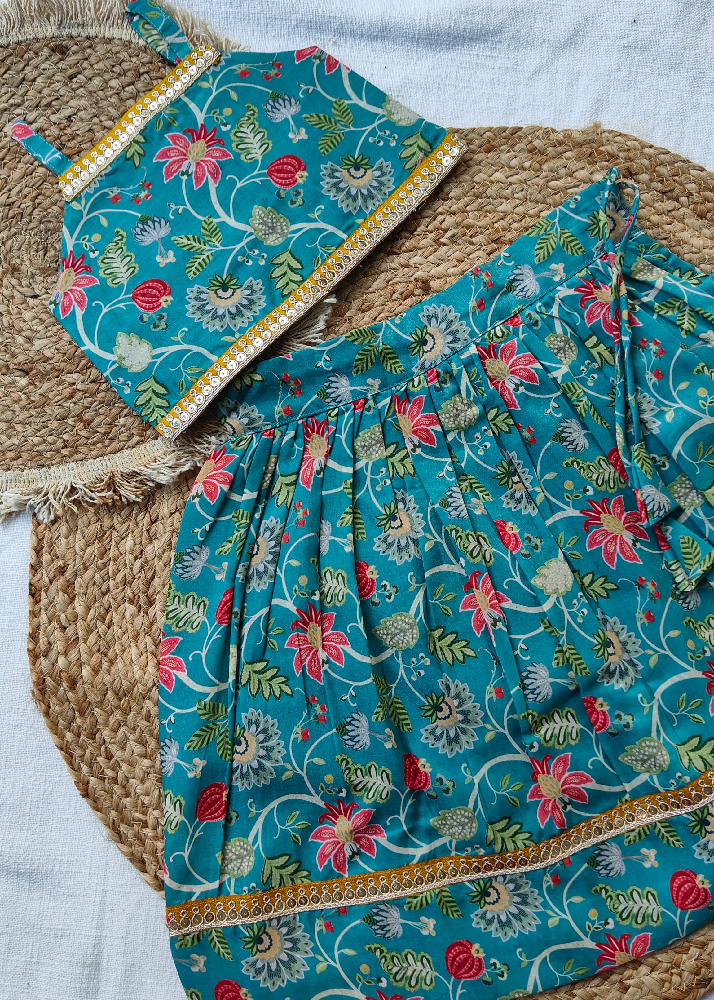 Vidhya Teal Blue Floral Co-ord Mini - Image 4