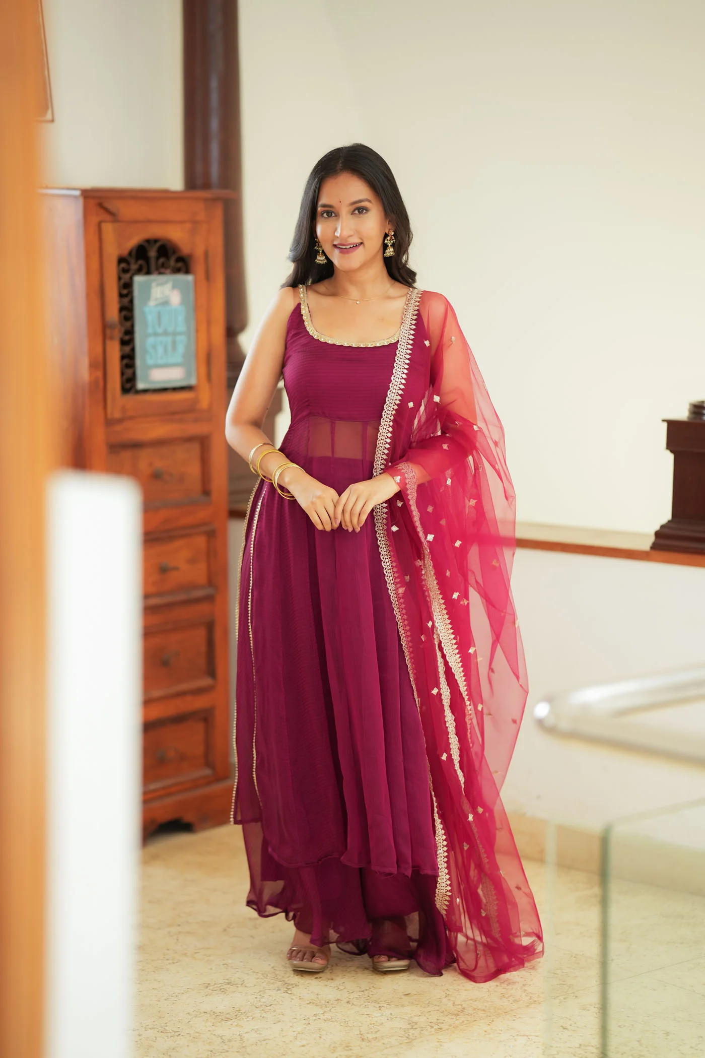 Vihana Magenta Flared Kurta Set - Image 3