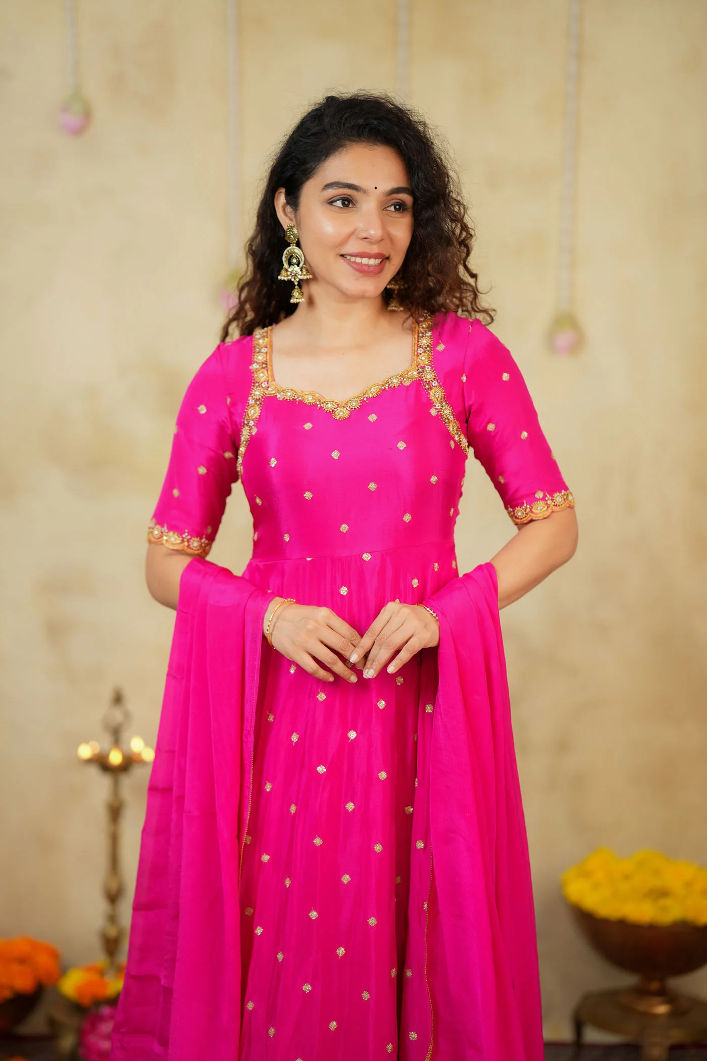 Yamuna Rani Pink Maxi Dress (Set of 2) - Image 15