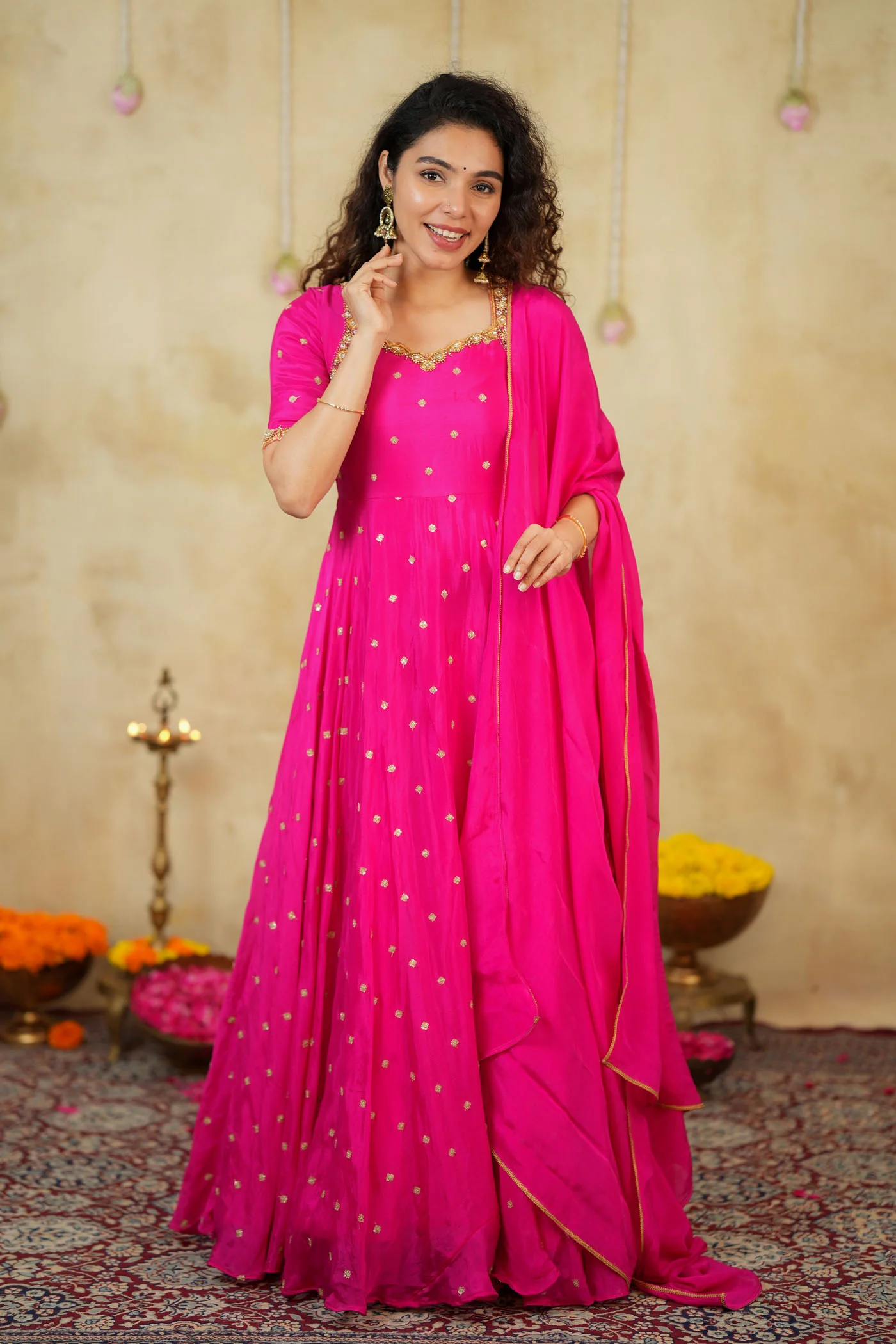 Yamuna Rani Pink Maxi Dress (Set of 2) - Image 3
