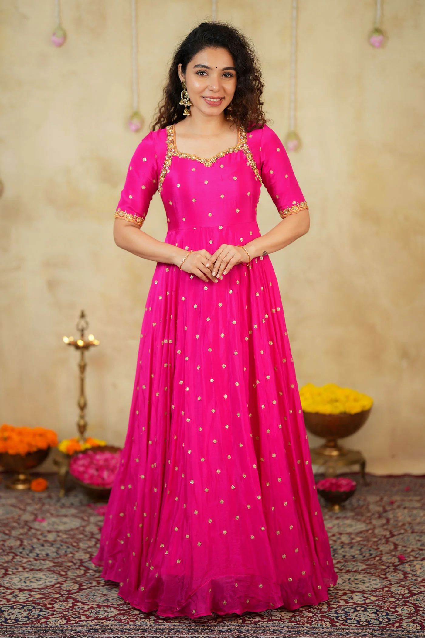 Yamuna Rani Pink Maxi Dress (Set of 2) - Image 4
