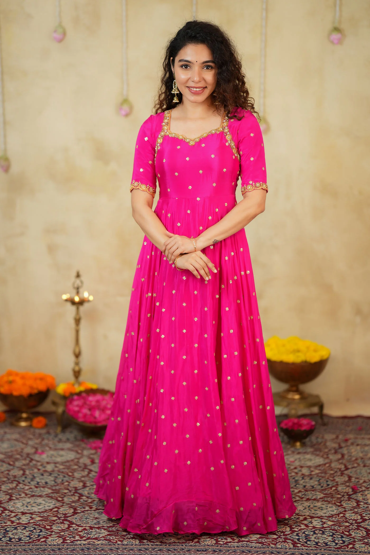 Yamuna Rani Pink Maxi Dress (Set of 2) - Image 5