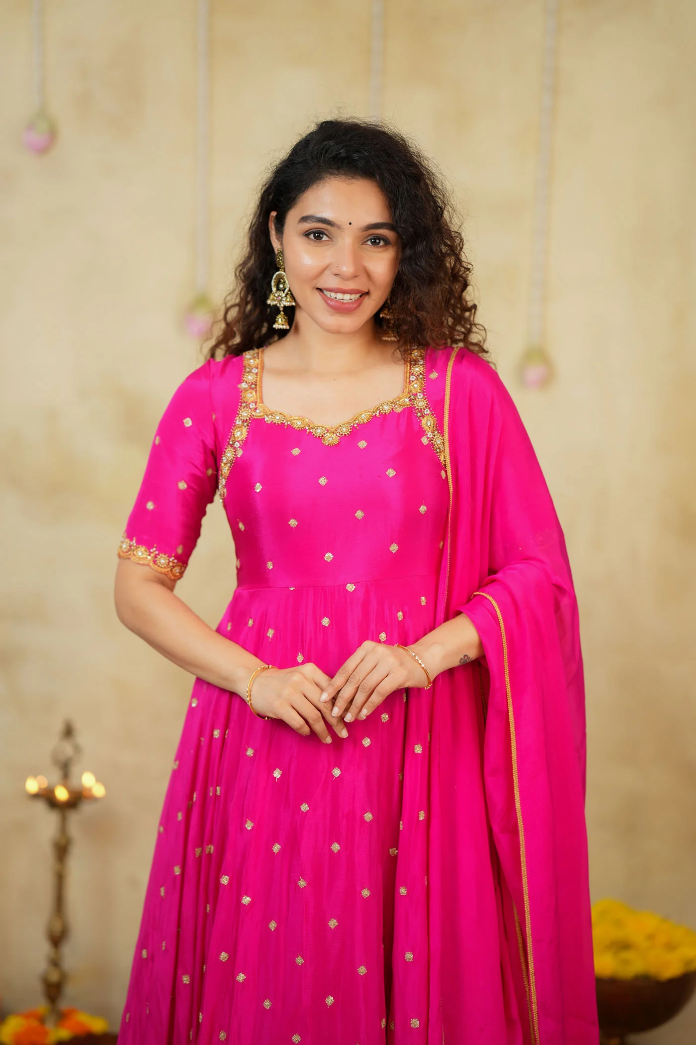 Yamuna Rani Pink Maxi Dress (Set of 2) - Image 7