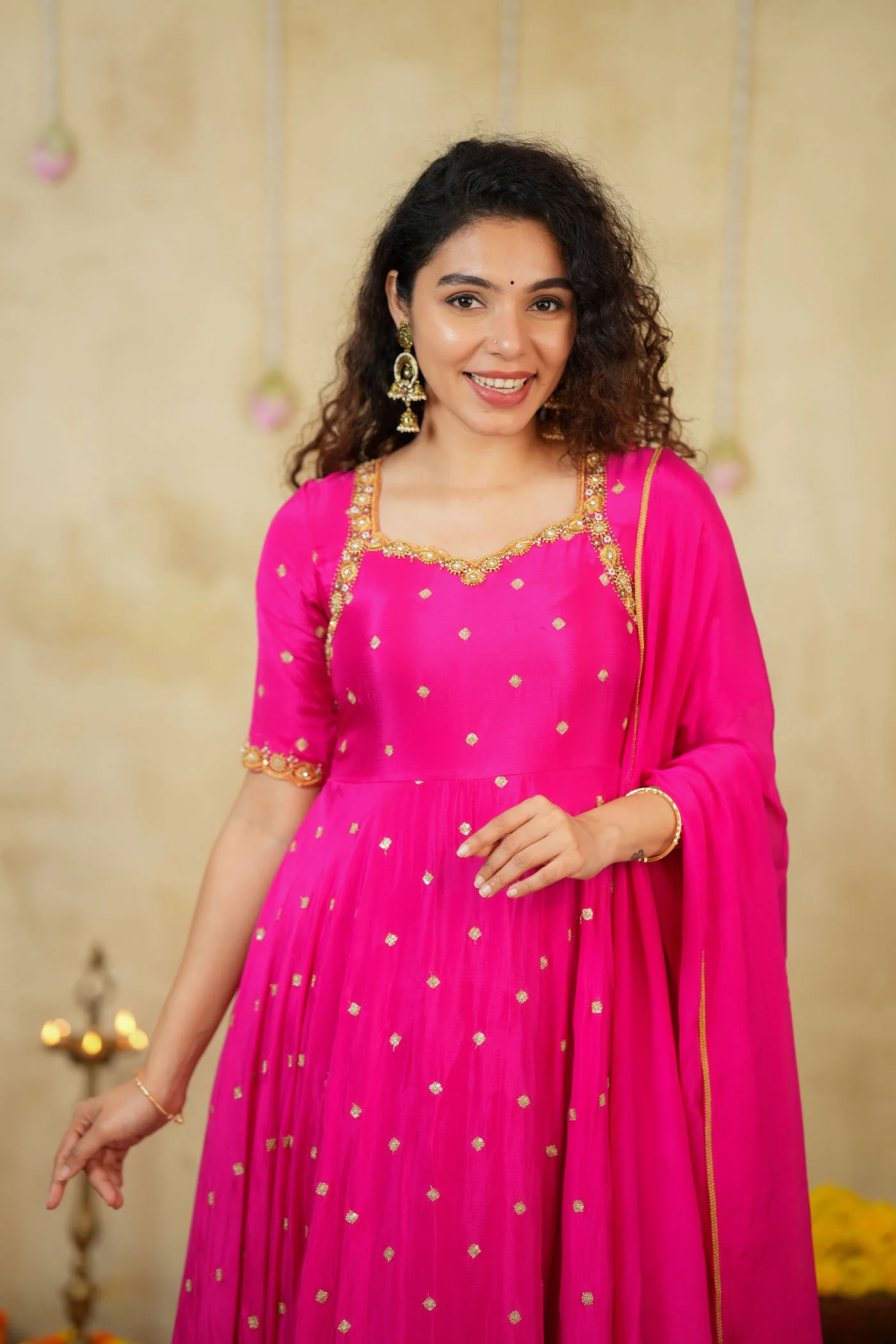 Yamuna Rani Pink Maxi Dress (Set of 2) - Image 8